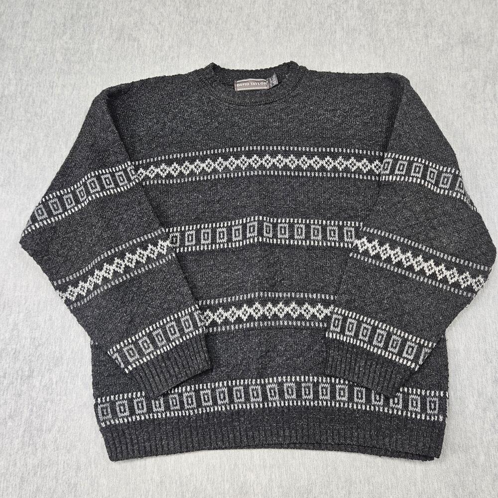 Vintage David Taylor Sweater Mens L Geometric Crewneck Knit Pullover Made In USA